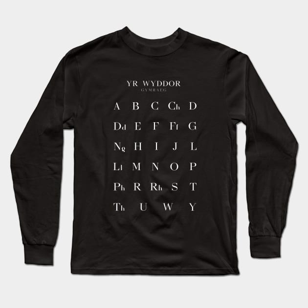 Welsh Alphabet Chart, Yr Wyddor Gymraeg Language Chart, Black Long Sleeve T-Shirt by typelab